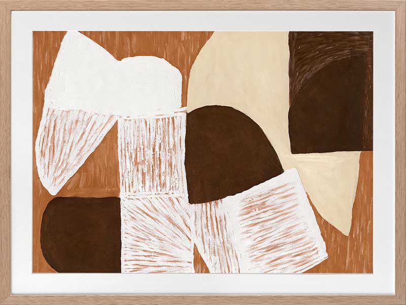 Wall art from the Tim Neve collection by Urban Road, showcasing graphic shapes in deep brown and cream tones with organic lines.