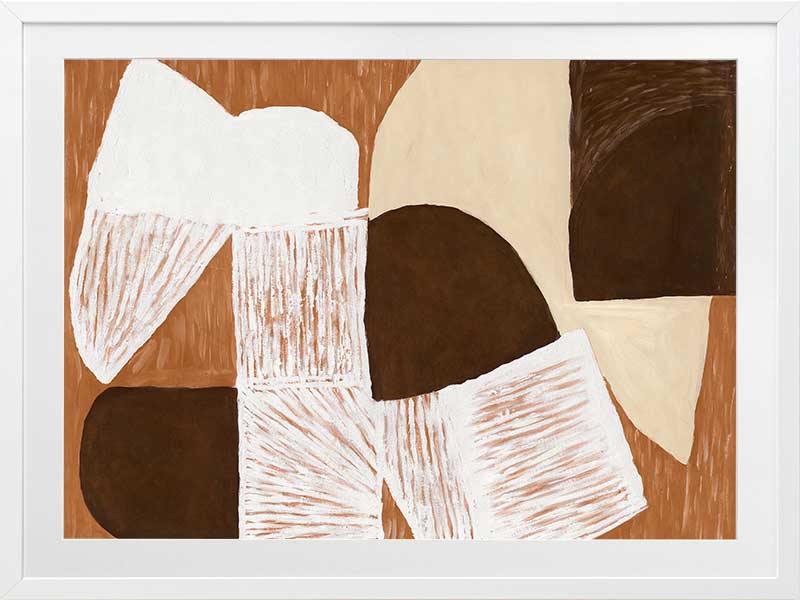 Wall art from the Tim Neve collection by Urban Road, showcasing graphic shapes in deep brown and cream tones with organic lines.