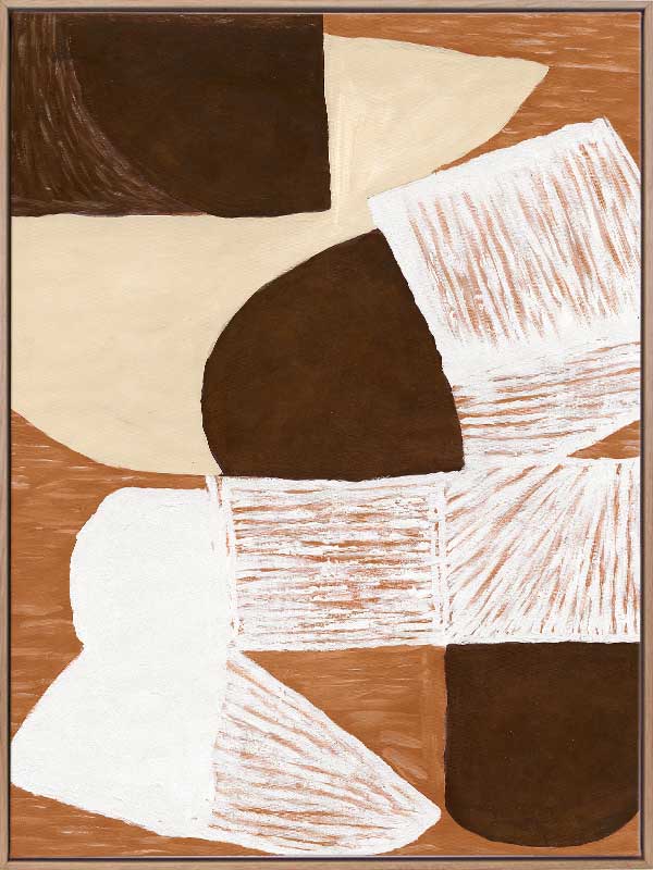 Wall art from the Tim Neve collection by Urban Road, showcasing graphic shapes in deep brown and cream tones with organic lines.