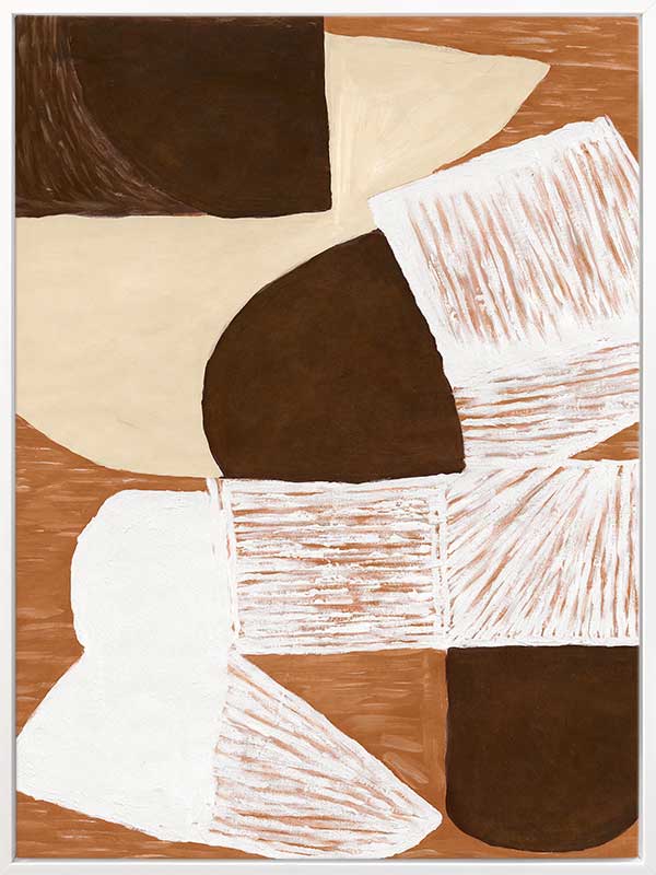 Wall art from the Tim Neve collection by Urban Road, showcasing graphic shapes in deep brown and cream tones with organic lines.