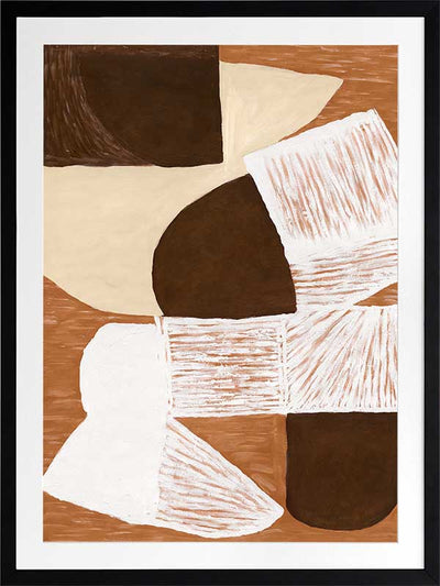 Wall art from the Tim Neve collection by Urban Road, showcasing graphic shapes in deep brown and cream tones with organic lines.