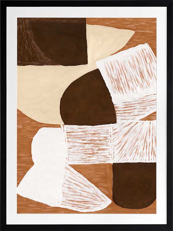 Wall art from the Tim Neve collection by Urban Road, showcasing graphic shapes in deep brown and cream tones with organic lines.
