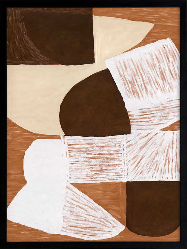 Wall art from the Tim Neve collection by Urban Road, showcasing graphic shapes in deep brown and cream tones with organic lines.