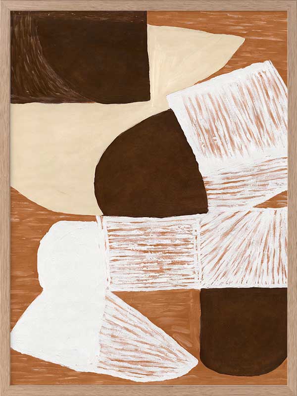 Wall art from the Tim Neve collection by Urban Road, showcasing graphic shapes in deep brown and cream tones with organic lines.
