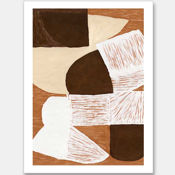 Wall art from the Tim Neve collection by Urban Road, showcasing graphic shapes in deep brown and cream tones with organic lines.