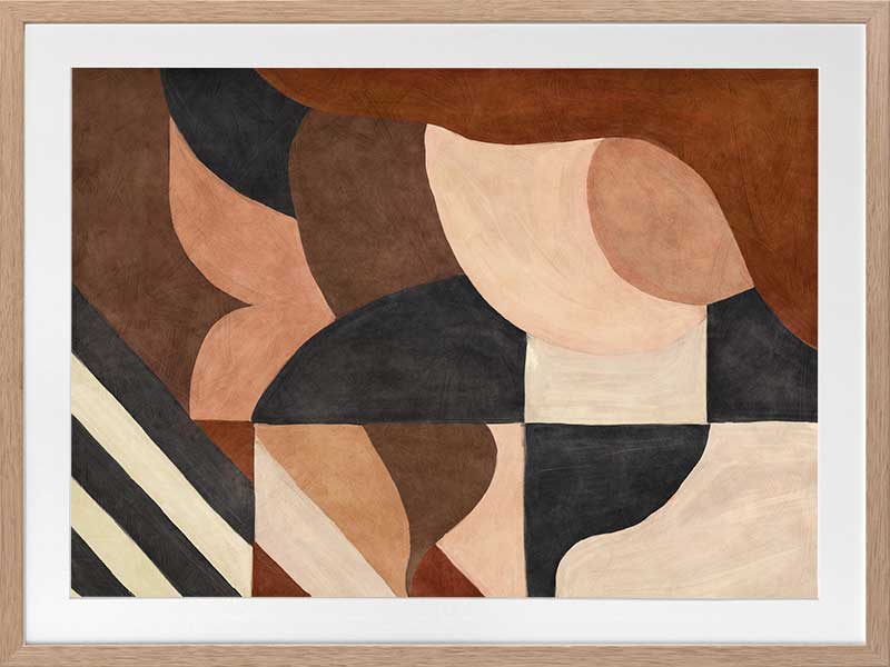 Wall art from the Tim Neve collection by Urban Road, showcasing abstract organic shapes in brown, cream, and soft terracotta.