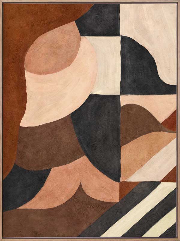 Wall art from the Tim Neve collection by Urban Road, showcasing abstract organic shapes in brown, cream, and soft terracotta.