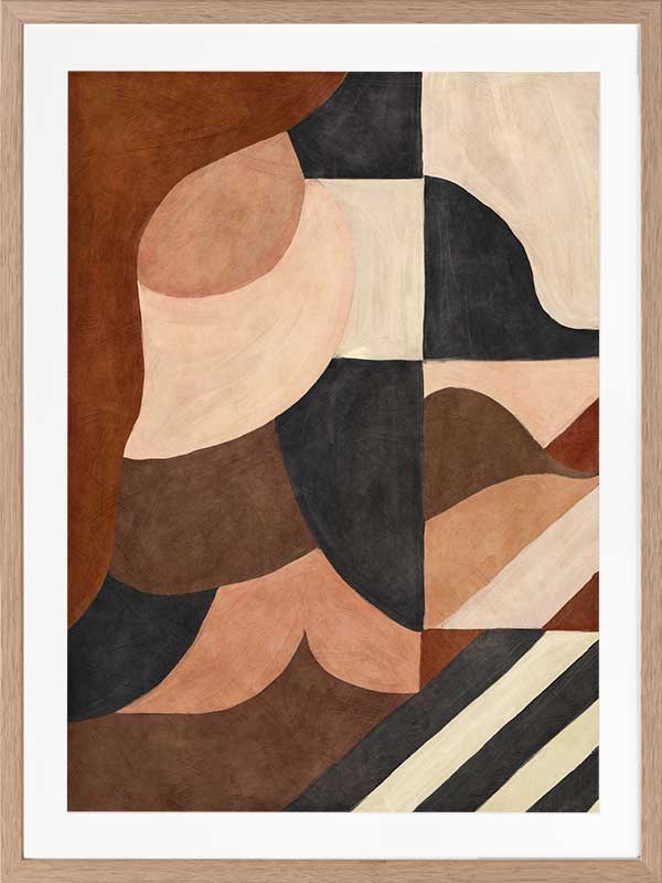 Wall art from the Tim Neve collection by Urban Road, showcasing abstract organic shapes in brown, cream, and soft terracotta.