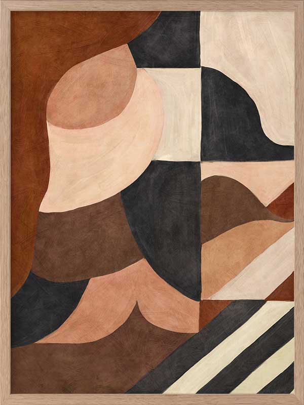 Wall art from the Tim Neve collection by Urban Road, showcasing abstract organic shapes in brown, cream, and soft terracotta.