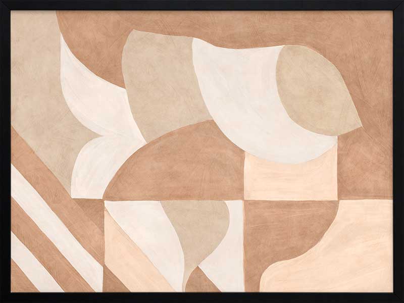 Wall art from the Tim Neve collection by Urban Road, showcasing bold black arcs layered over warm brown and cream patterns.