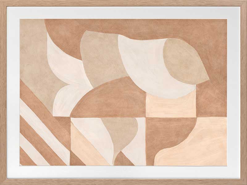 Wall art from the Tim Neve collection by Urban Road, showcasing bold black arcs layered over warm brown and cream patterns.