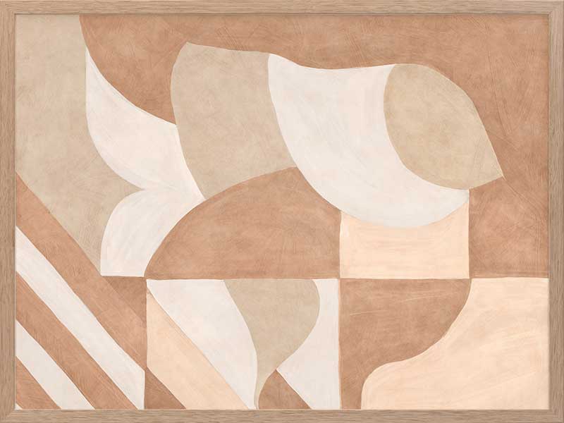 Wall art from the Tim Neve collection by Urban Road, showcasing bold black arcs layered over warm brown and cream patterns.