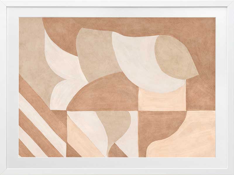 Wall art from the Tim Neve collection by Urban Road, showcasing bold black arcs layered over warm brown and cream patterns.