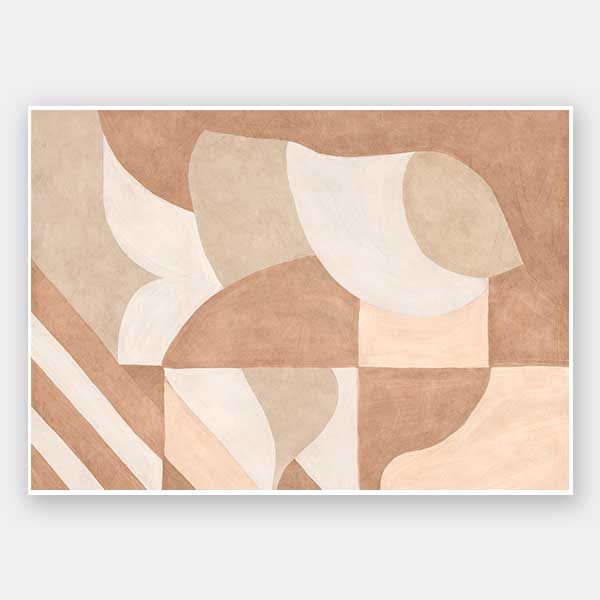 Wall art from the Tim Neve collection by Urban Road, showcasing bold black arcs layered over warm brown and cream patterns.