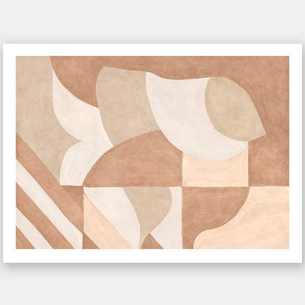 Wall art from the Tim Neve collection by Urban Road, showcasing bold black arcs layered over warm brown and cream patterns.