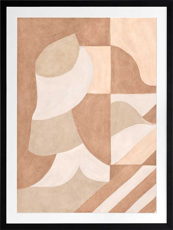 Wall art from the Tim Neve collection by Urban Road, showcasing bold black arcs layered over warm brown and cream patterns.