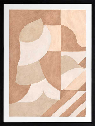 Wall art from the Tim Neve collection by Urban Road, showcasing bold black arcs layered over warm brown and cream patterns.