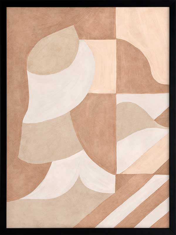 Wall art from the Tim Neve collection by Urban Road, showcasing bold black arcs layered over warm brown and cream patterns.