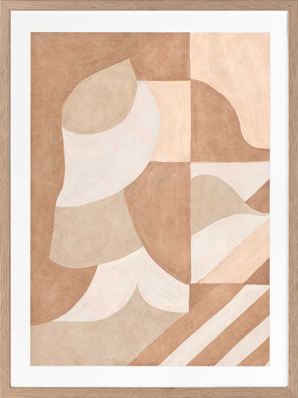 Wall art from the Tim Neve collection by Urban Road, showcasing bold black arcs layered over warm brown and cream patterns.