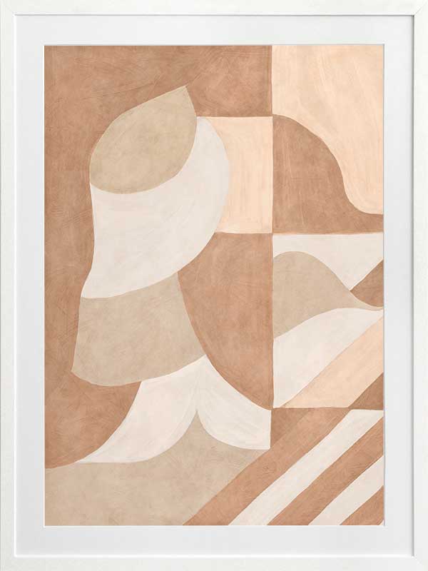 Wall art from the Tim Neve collection by Urban Road, showcasing bold black arcs layered over warm brown and cream patterns.