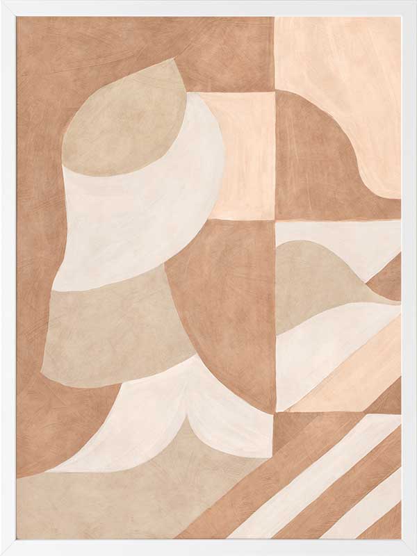 Wall art from the Tim Neve collection by Urban Road, showcasing bold black arcs layered over warm brown and cream patterns.