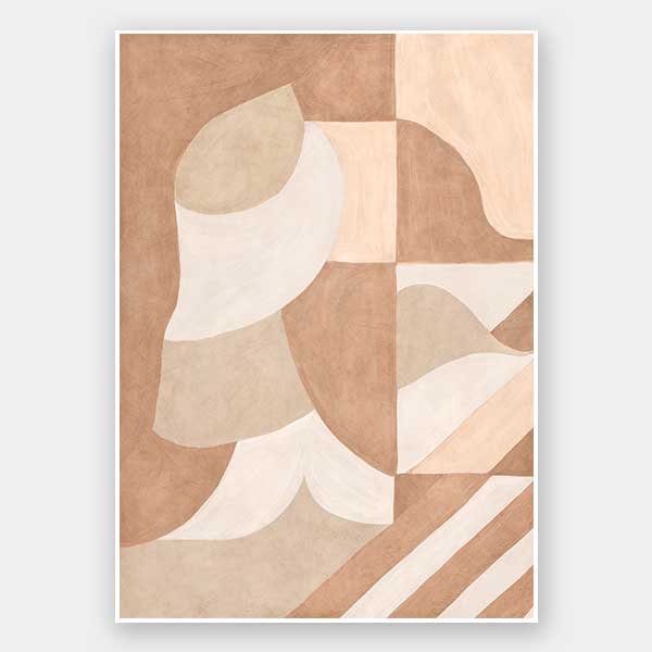 Wall art from the Tim Neve collection by Urban Road, showcasing bold black arcs layered over warm brown and cream patterns.