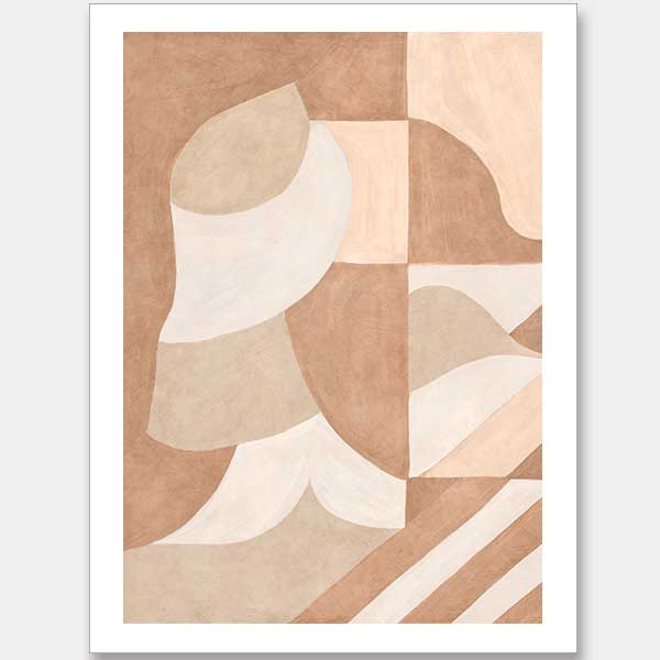 Wall art from the Tim Neve collection by Urban Road, showcasing bold black arcs layered over warm brown and cream patterns.