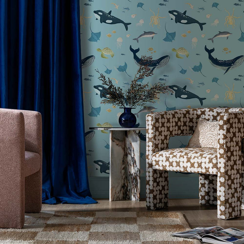 Whale of a Time Pacific Blue Wallpaper | Lifestyle