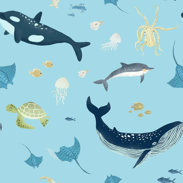 Whale of a Time Pacific Blue Wallpaper