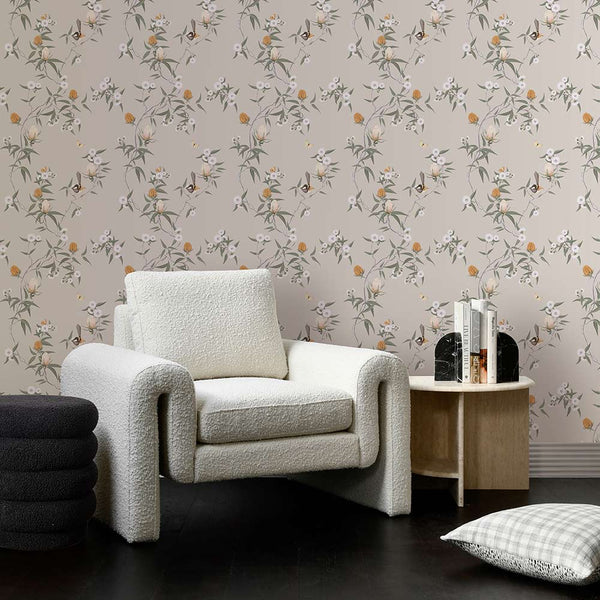 Songbird Blossoms Wattle Yellow Wallpaper | Lifestyle