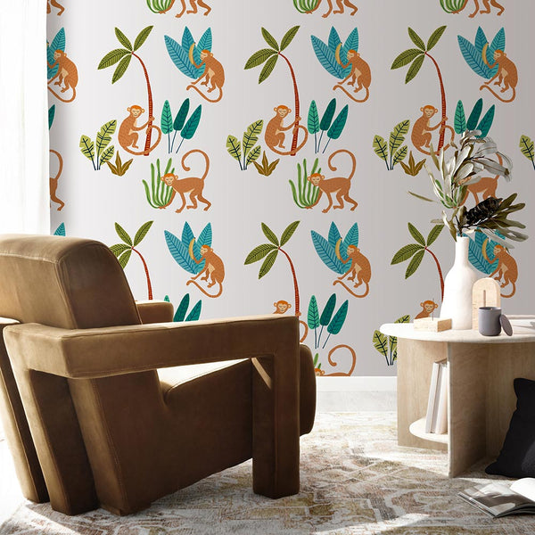 Monkey Mischief Jungle Leaf Wallpaper | Lifestyle