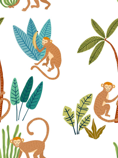 Monkey Mischief Jungle Leaf Wallpaper