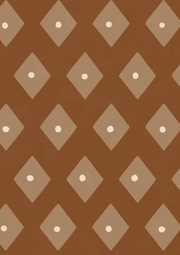 Tiny diamond picnic motifs in a crisp repeating grid on rich dark brown, from the Little Tails Collection by Urban Road.