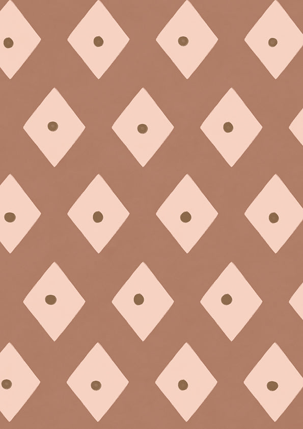 Tiny diamond picnic motifs in a neat repeating grid on rosewood, from the Little Tails Collection by Urban Road.