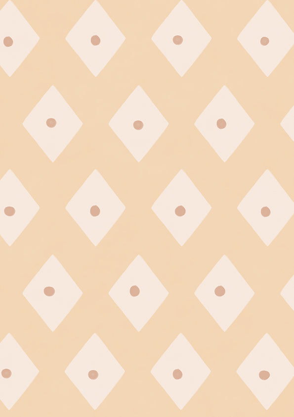 Tiny diamond picnic motifs in a delicate repeating grid on sand, from the Little Tails Collection by Urban Road.