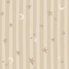 Vertical pinstripes sprinkled with crescent moons and tiny stars on beige, from the Little Tails Collection by Urban Road.