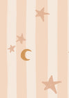 Vertical pinstripes sprinkled with crescent moons and tiny stars on soft pink, from the Little Tails Collection by Urban Road.