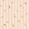 Vertical pinstripes sprinkled with crescent moons and tiny stars on soft pink, from the Little Tails Collection by Urban Road.