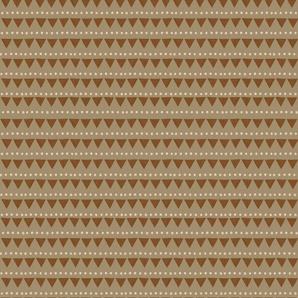 Rows of tiny campfire triangle motifs in a friendly repeat on green and brown, from the Little Tails Collection by Urban Road.
