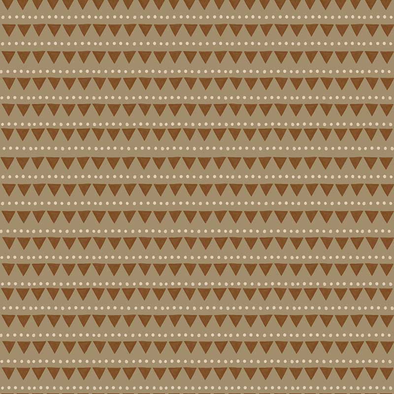 Rows of tiny campfire triangle motifs in a friendly repeat on green and brown, from the Little Tails Collection by Urban Road.