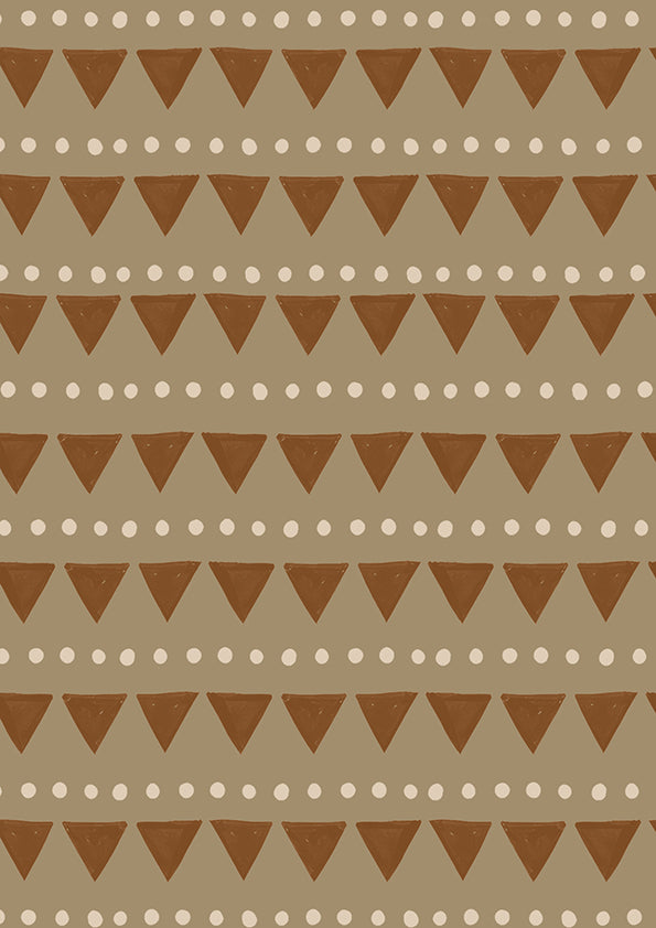 Rows of tiny campfire triangle motifs in a friendly repeat on green and brown, from the Little Tails Collection by Urban Road.
