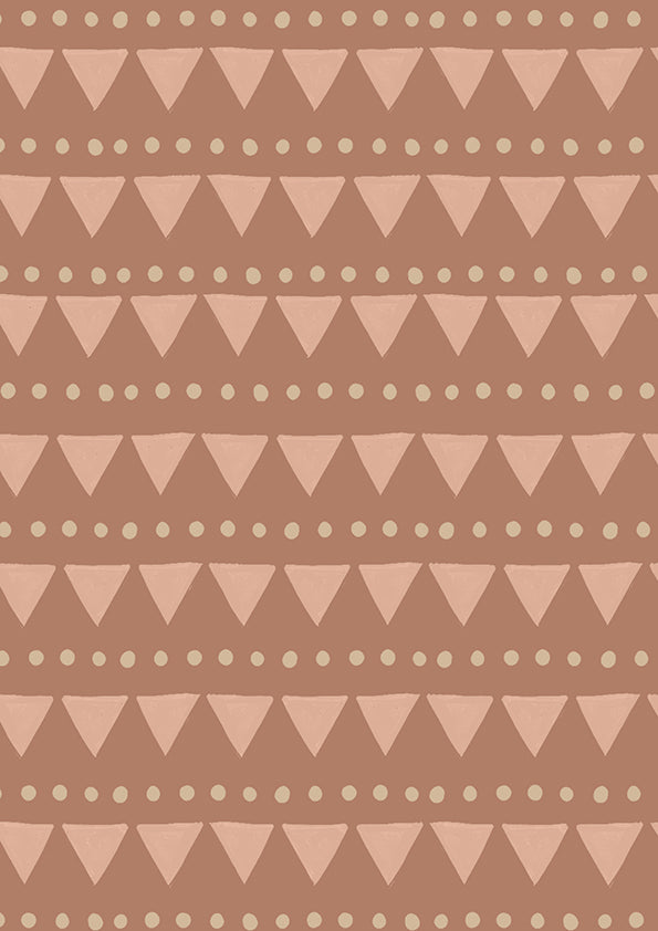 Rows of tiny campfire triangle motifs in a friendly repeat on rosewood, from the Little Tails Collection by Urban Road.