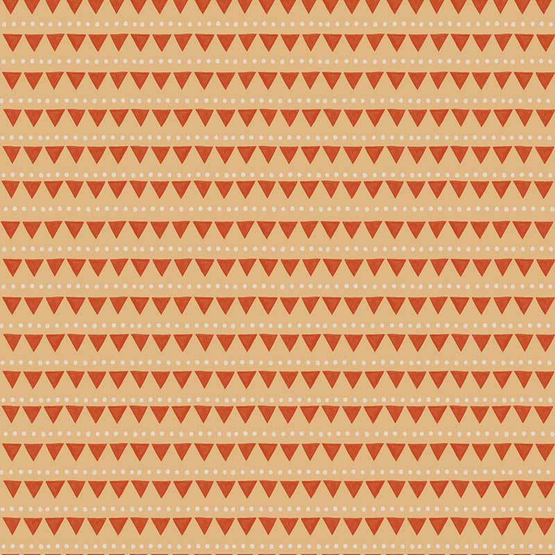 Rows of tiny campfire triangle motifs in a friendly repeat on orange, from the Little Tails Collection by Urban Road.