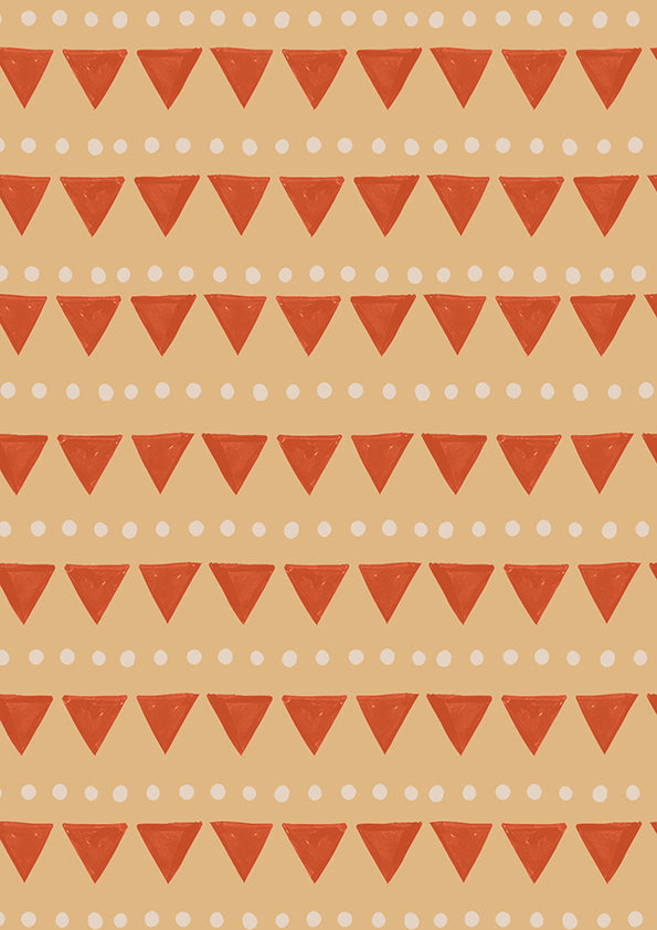 Rows of tiny campfire triangle motifs in a friendly repeat on orange, from the Little Tails Collection by Urban Road.