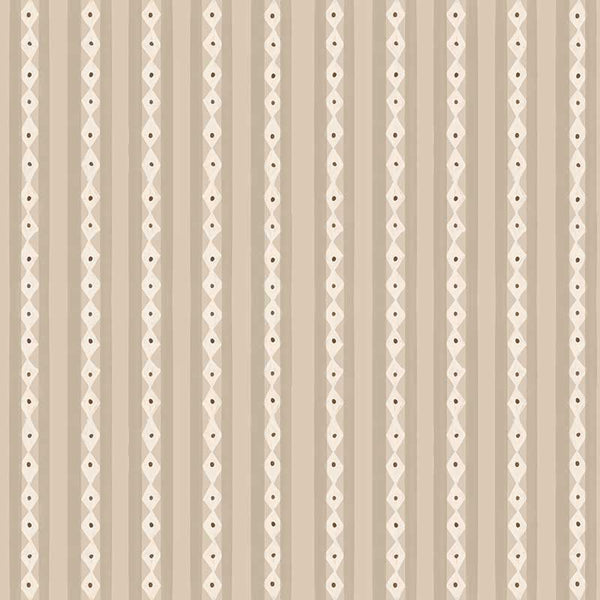 Vertical Scandi-inspired stripes with petite geometric details on beige, from the Little Tails Collection by Urban Road.