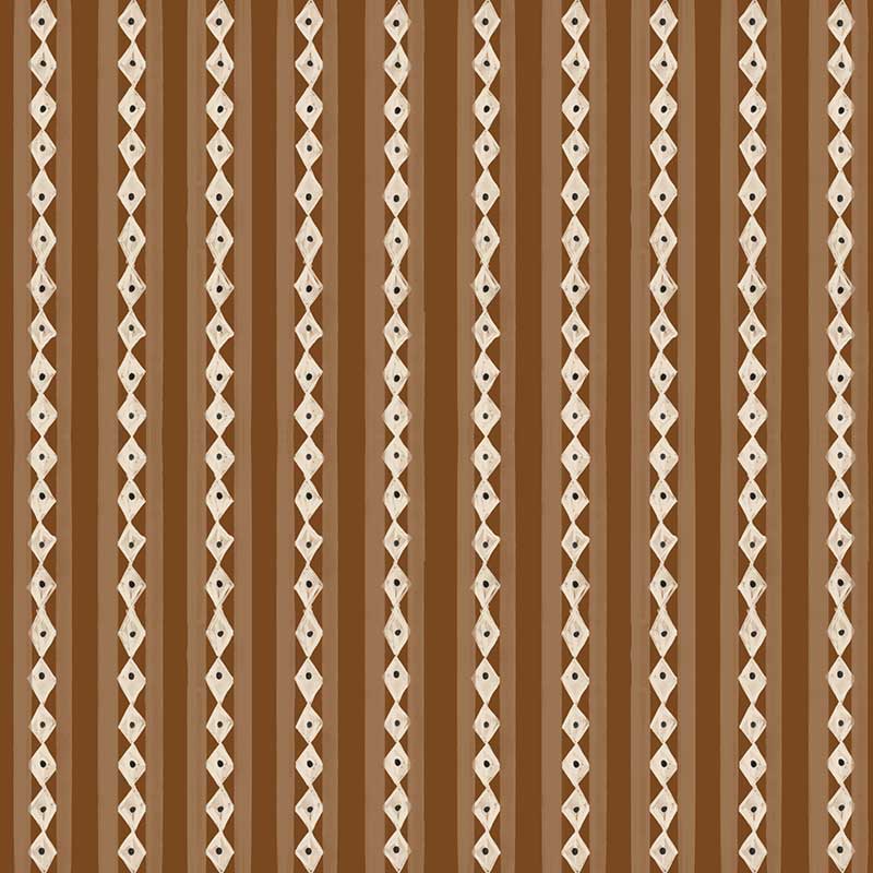 Vertical Scandi-inspired stripes with petite geometric details on brown, from the Little Tails Collection by Urban Road.