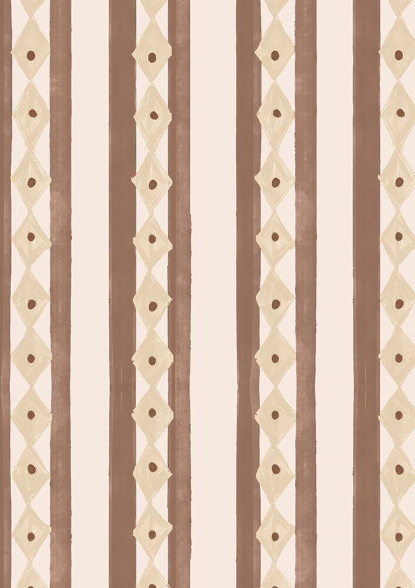 Vertical Scandi-inspired stripes with petite geometric details on neutral, from the Little Tails Collection by Urban Road.