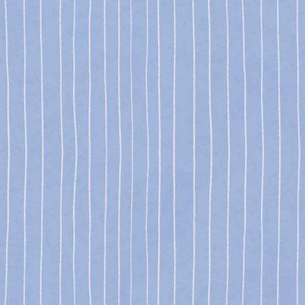 Hand-drawn wavy vertical stripes with a gentle sketchy feel on blue, from the Little Tails Collection by Urban Road.