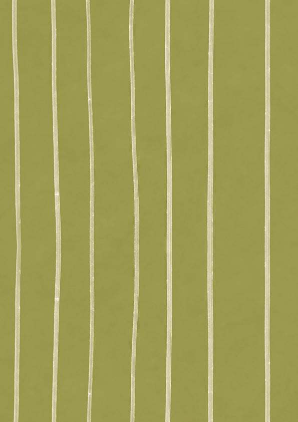 Hand-drawn wavy vertical stripes with a gentle sketchy feel on green, from the Little Tails Collection by Urban Road.