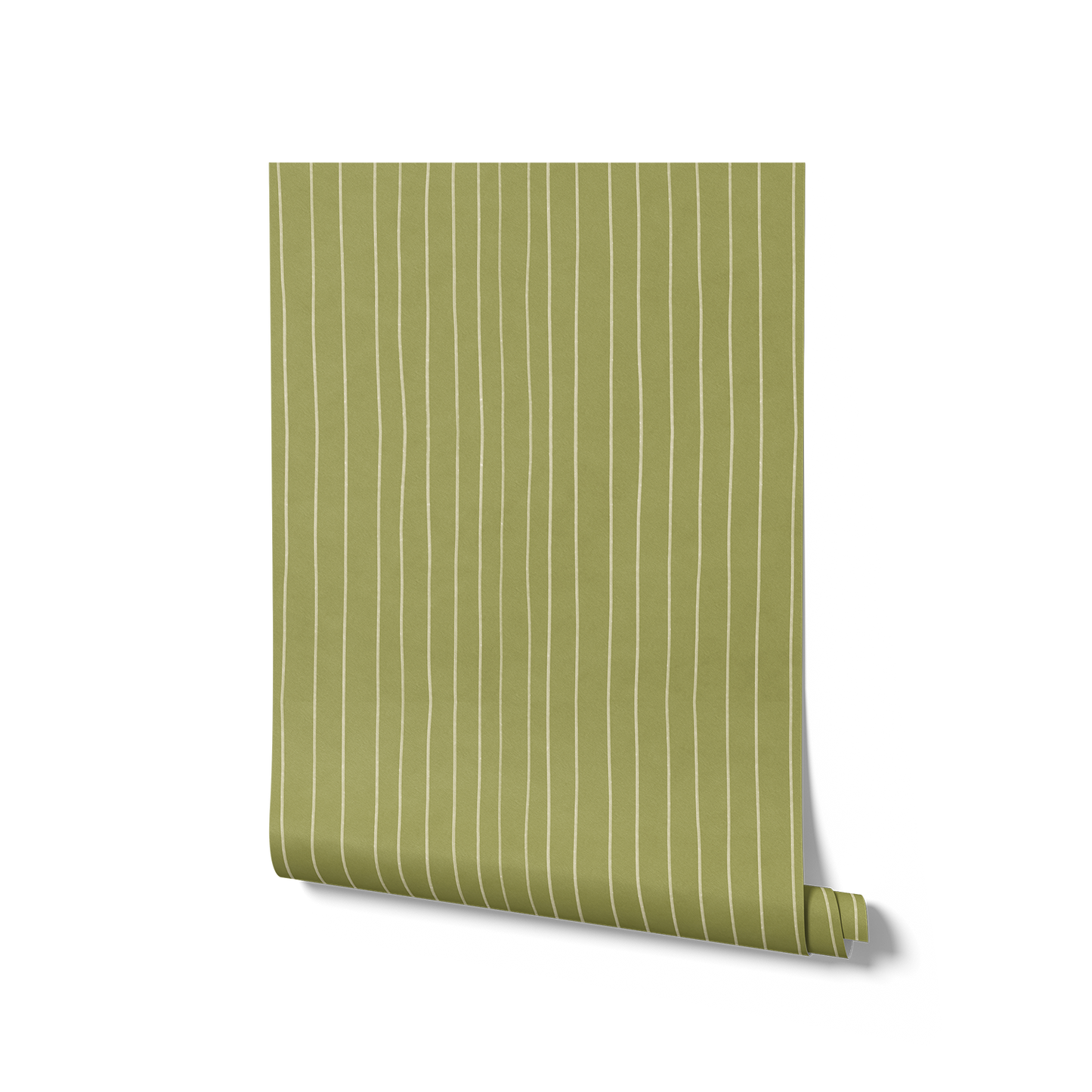 Hand-drawn wavy vertical stripes with a gentle sketchy feel on green, from the Little Tails Collection by Urban Road.